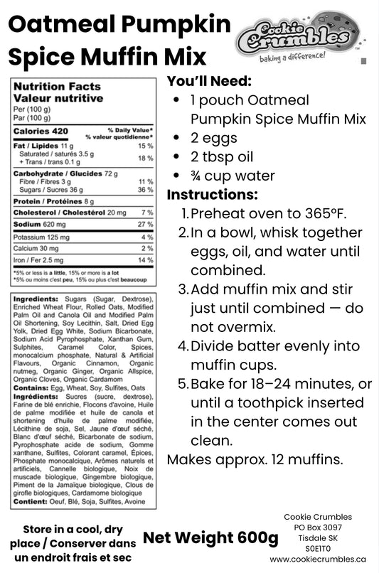 Oatmeal Pumpkin Spice Muffin Mix