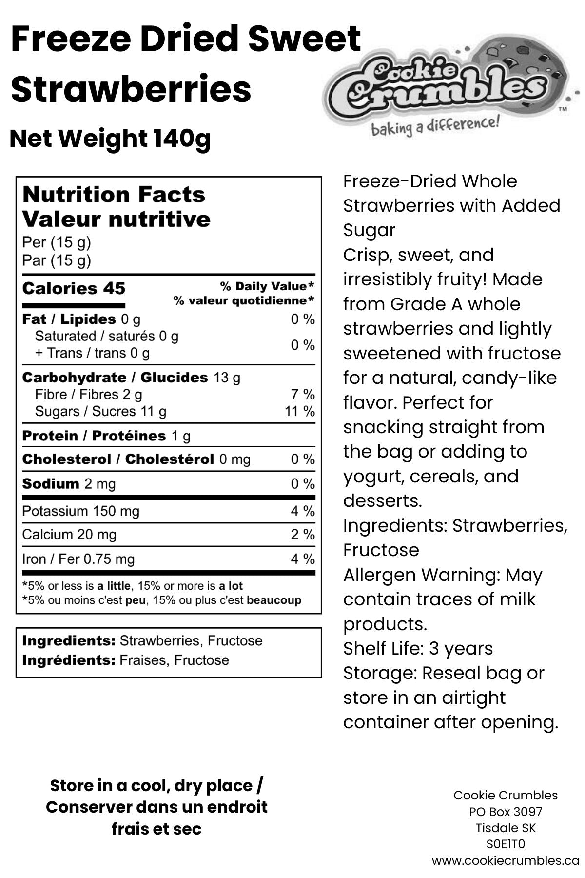 Freeze Dried Sweetened Whole Strawberries